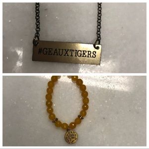 LSU Geaux tigers necklace & tiger paw bracelet